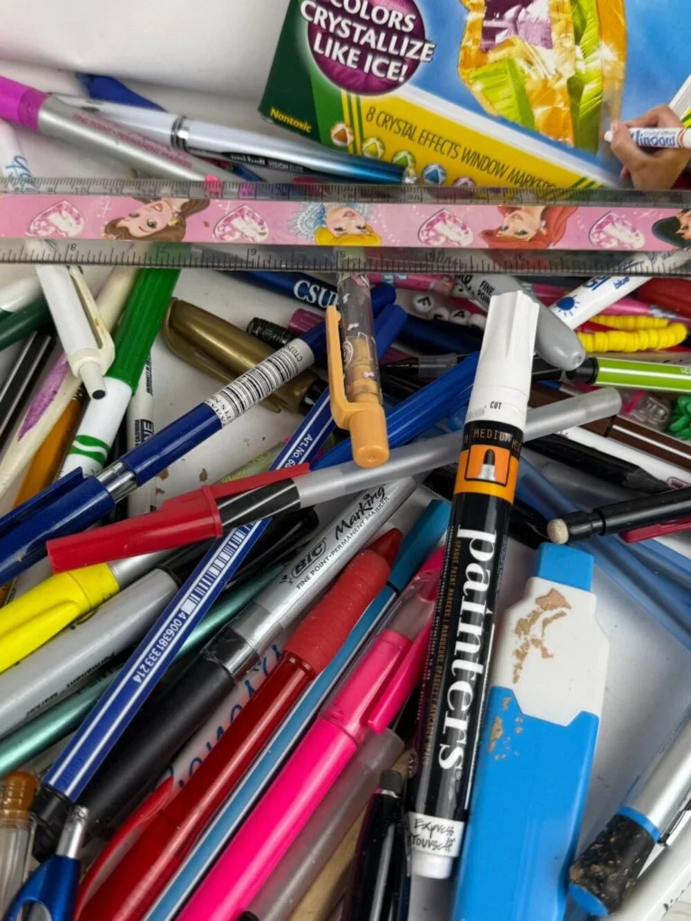 Huge Office & School Stationery Lot: Crayola Window Markers, Pens, Rulers & Pins